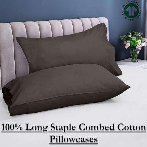 Image of ROYALE LINENS 300 Thread Count 100% Long Staple Combed Cotton Pillowcases Set of 2 - Ultra Soft - Queen Bed Pillow Cover - 20 inchx30 inch - Breathable, Cool & Crisp Percale Grey Pillow Cases (Queen, Grey)