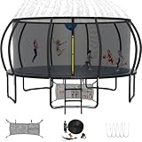 Liyarya 16FT Outdoor Trampoline for Kid and Adult - Recreational Round Trampolines with Basketball Hoop Sprinkler for Backyard, ASTM Approved, Black
