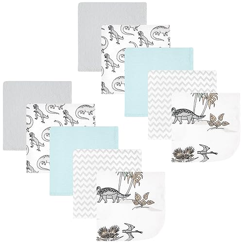 Image of Hudson Baby Unisex Baby Flannel Cotton Washcloths 10-Pack, Neutral Dino World, One Size