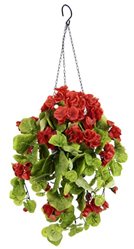 Flair Flower Géraniums artificiels à Suspendre dans Un Pot - Géranium - Suspension en Soie - Fleurs artificielles - Plante décorative pour Balcon - Plante d'intérieur Classique - Bouquet Vert