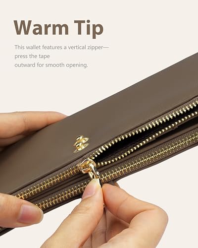 Image of Gray Women's Slim Wallet,Thin RFID Card Holder with Zipper Pocket | 12 Slot Wallet Organizer, Large Capacity, Vegan Leather, Coin Purse, Cash Compartment, Travel Wallet, Women Gift