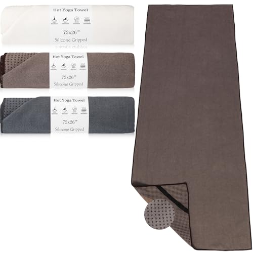 Hahafelt 3 Pack Hot Yoga Mat Towel Non Slip, Beige Dark Gray Coffee