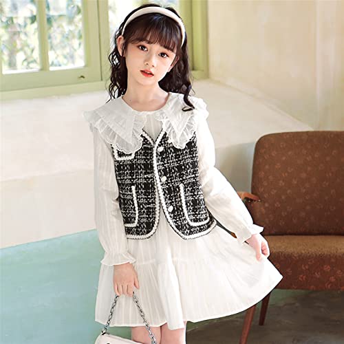 Girl in White Dress + Black Sweater Vest, Suitable for Height 130-170 cm, Suitable for Spring Autumn2