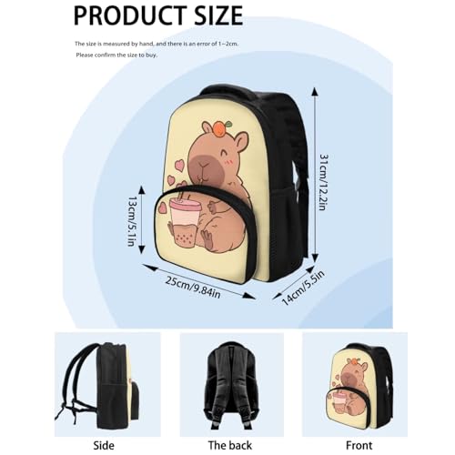 Tuoxiukan Capybara Boys Backpack With Lunch Box and Pencil Case 3 Piece Kids School Backpack Set for Elementary School Girls 12 Inch Schoolbag with Front Compartment Zip Around 7