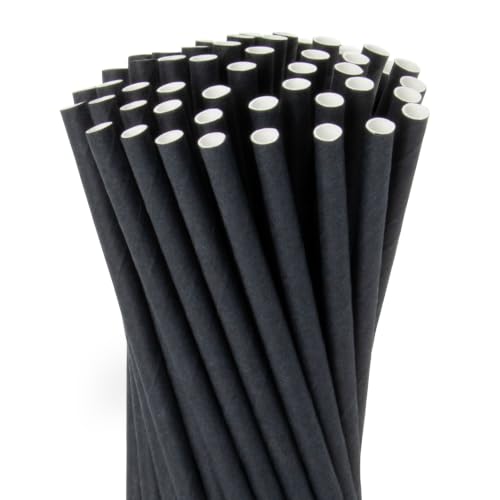 Wisefood Strohhalme Papier [15 cm Ø 6] Party Deko [Schwarz] alternative Strohhalme Plastik-frei für Geburtstag Hochzeit DIY [100 Stk.] für Cocktail Getränke Cola Energy Drink Wasser Limo BIO