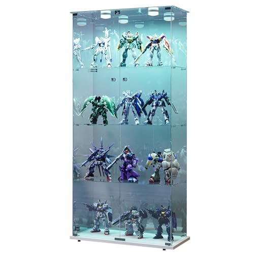 Sorvaglos - Vitrina con iluminación LED, 4 pisos, puerta de cristal templado, blanco, antipolvo, vitrina vertical para sala de estar, oficina, objetos de colección, 35 x 39,8 x 163 cm