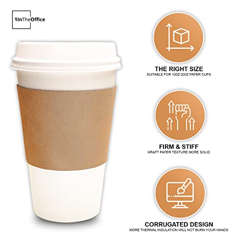 1InTheOffice Corrugated Coffee Cup Sleeves For 10oz 12oz 16 oz(50)