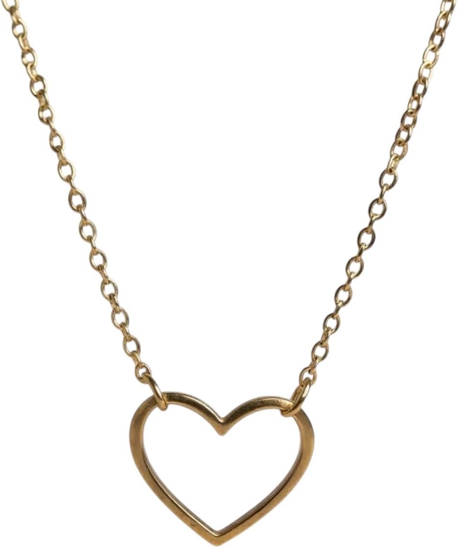 18K Karat Yellow Gold Plated over Stainless Steel Hollow Heart Necklace for Women, Dainty Heart Necklace, Nickel free, 18 inch chain