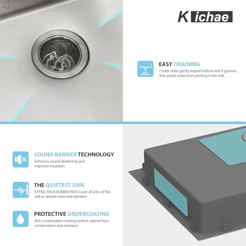 Image of Kichae 33 ADA Drop In Kitchen Sink - 33x22x5 Kitchen Sink Drop in Topmount Single Bowl 16-Gauge Stainless Steel Drop Sinks Round Corner Basin With Rack & Stainless Steel Sink Grid