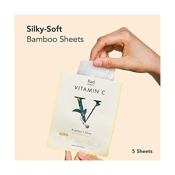 Rael Face Mask Skin Care, Vitamin C Face Masks - Bamboo Facial Sheet Mask, Korean Skincare, with Brightening Vitamin C Serum and Fruit Extracts, All Skin Types (Vitamin C, 5 Sheets)