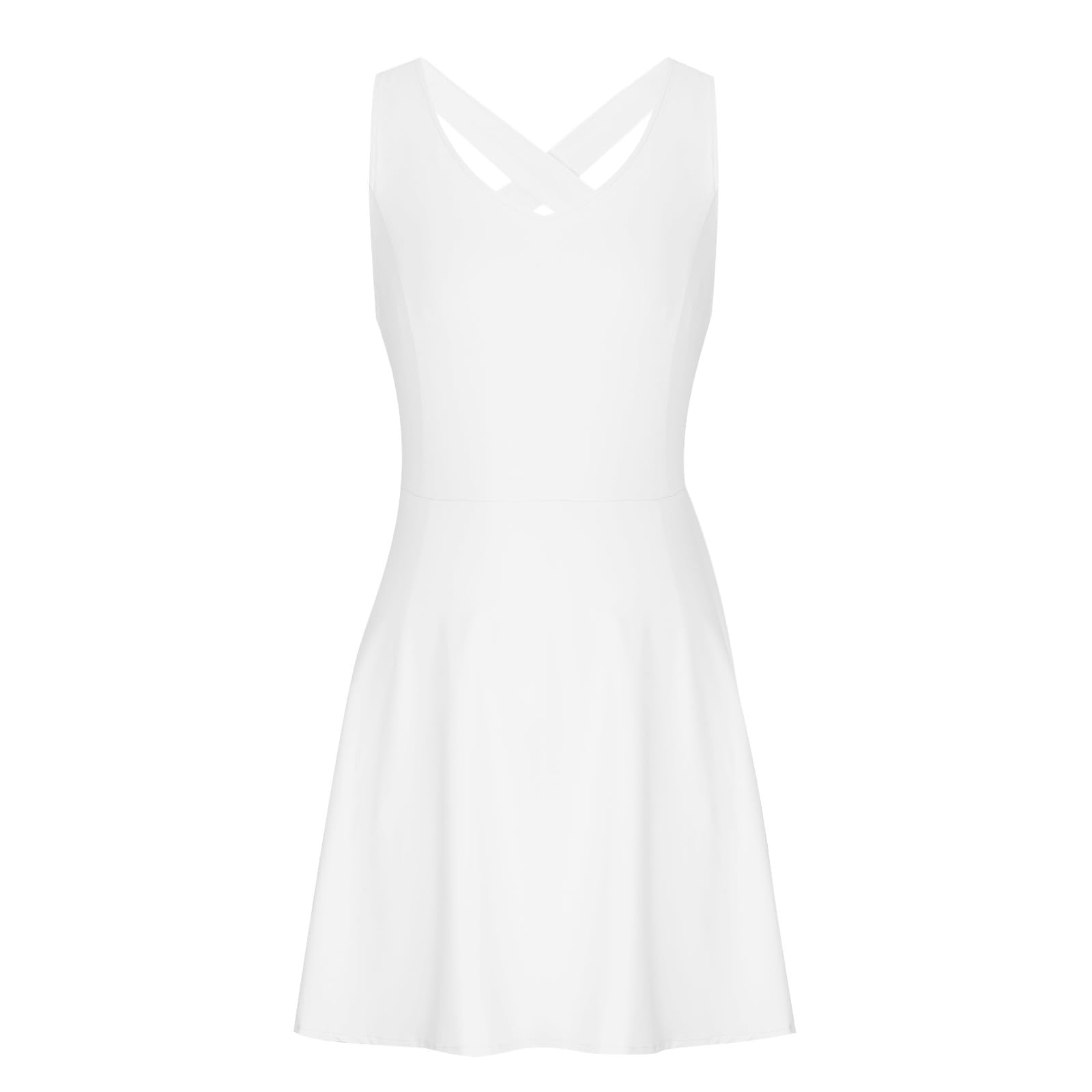 Robe d'été unie pour femme avec poche, short intégré, robe de tennis en dentelle blanche