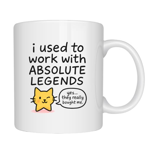 EZCLASSY-Funny Coworker Mug – “I Used to Work with Absolute Legends” – Cute Cat Joke Coffee Cup for Office, Leaving Gift, Farewell, Birthday, Appreciation