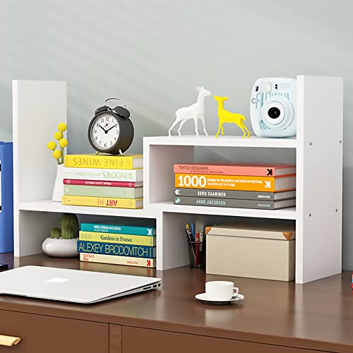 Hossejoy Bücherregal, Einstellbar Standregal Bücherregal, Bücher Halter für Regal, Erweiterbar Standregal Holzregal aus Holz für Büro, Wohnzimmer (Weiß)