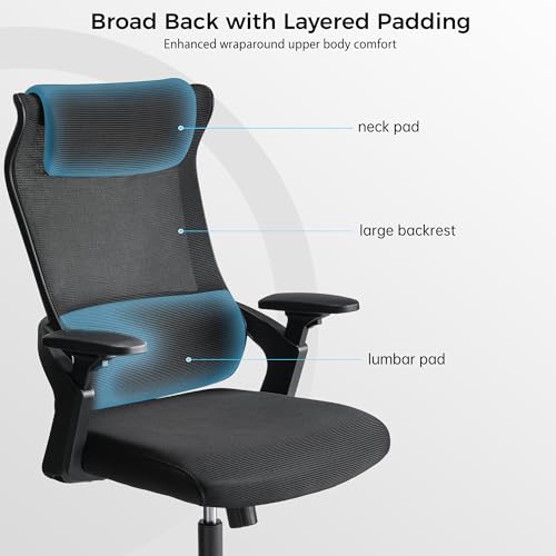 Image of EUREKA ERGONOMIC OC77 Mesh Office Chair, Ergonomic Office Chair, Home Office Desk Chairs with Oversized Headrest and 3D Armrests, Computer Desk Chair, Black