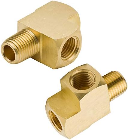 Legines Brass Street Tee 1/8" NPT Female x 1/8" NPT Male x 1/8" NPT Female Pipe Fitting, Barstock Male Run Tee, Oil Pressure T Fitting Splitter (Pack of 2)