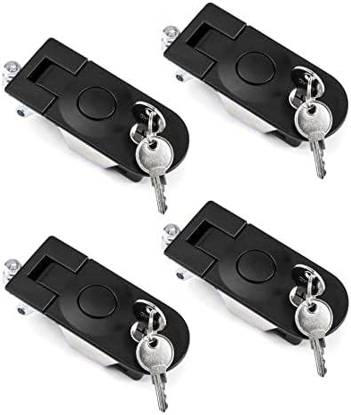 QWORK Large Lever Hand Operated Compression Latch, 4 Pack 13/16" Adjustable Lever Flush Mount Trigger Latch Key Locking for Cockpit Floor Door Cabinet, Black Powder Coated Zinc Alloy MS609-1