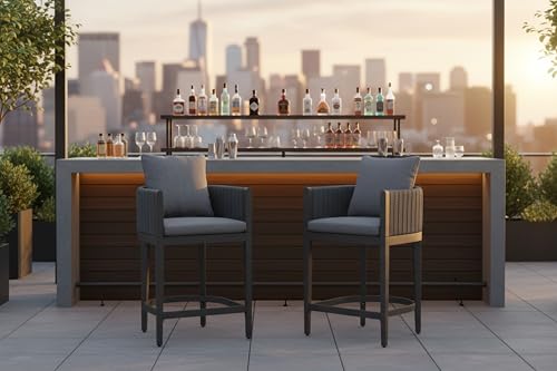 Image of PURPLE LEAF Counter Height Bar Stools Straight Leg Set of 2, Grey