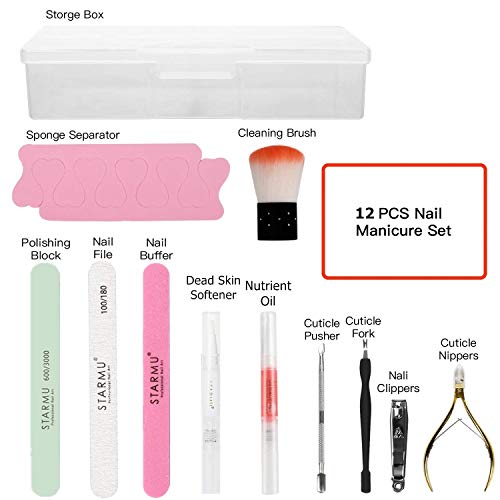 Professional Manicure Pedicure Kit Nail Skin Care Set Files and Buffers Foot Care Dead Skin Tools for Home, Travel, Salon, Woman and Men 12 in 1
