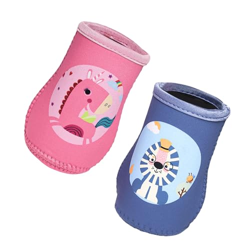 Image of THE LITTLE LOOKERS Cotton Blend Cute Animated Patterned Soft Stretchable Baby Bottle Cover I Baby Feeding Bottle Cover for 125Ml, 150Ml to 240Ml (Pink & Blue, Pack of 2)