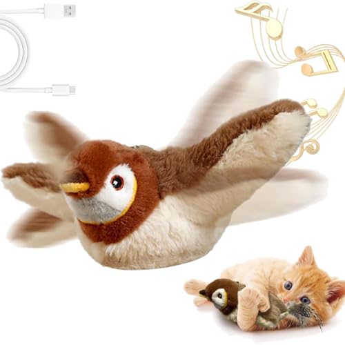PRXD 2025 New Flying Bird Cat Toy, No Flying, Interactive Chirping Bird Cat Toy with Flapping Wings, Simulation Electric Sparrow Shaking Flying Bird Cat Toys for Indoor Cats (Sparrow)