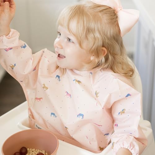 Image of Tiny Twinkle Long Sleeve Bib for Babies & Toddlers | Waterproof Smock Bib for Eating | Machine Washable & Mess-Proof Feeding Essentials | Newborn Shower Gift (Unicorn Confetti, 6-24M)