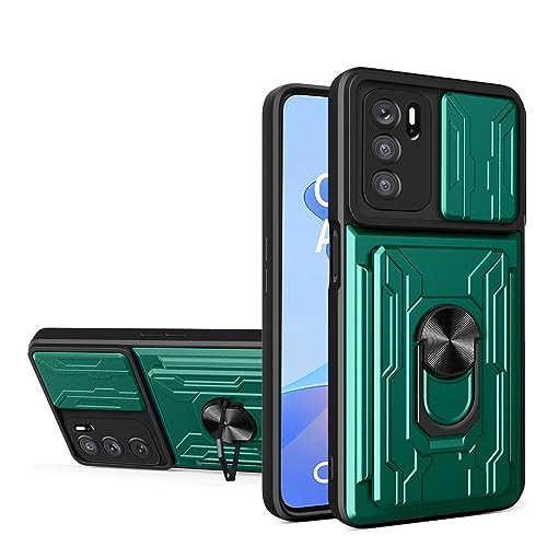 Elubugod Compatible with Oppo A16 Slot Phone Case,with Slide Camera Lens Cover Compatible with Oppo A16 CPH2269 / A16S CPH2271 Case Green