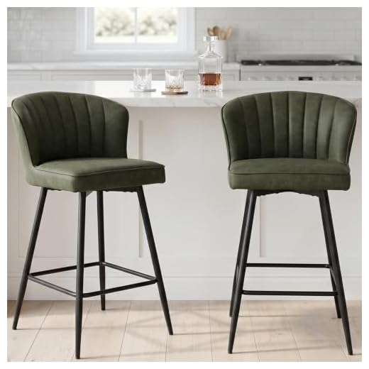 EALSON Counter Height Bar Stools Set of 2 Modern Bar Chairs with Back Leather Upholstered Barstools with Metal Footrest Comfortable Island Chairs for Kitchen Counter/Home Bar/Dining Room, Green
