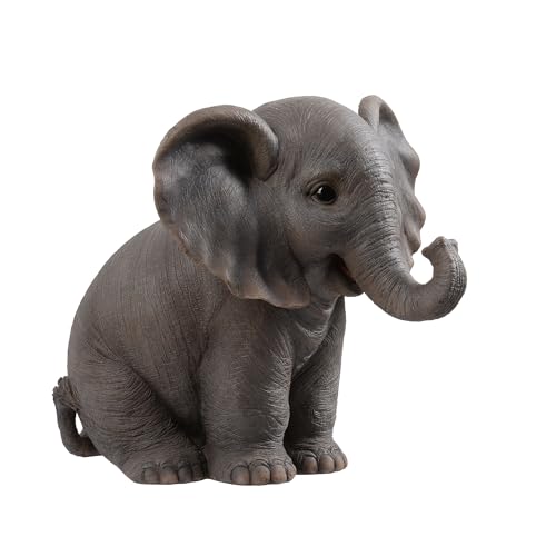 Estatua de Elefante Bebé Sentado con Trompa Hacia Arriba miniatura 4