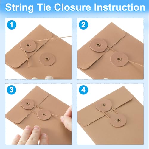PATIKIL Envelope de papel kraft de 6 peças com fecho de amarrar, 14 x 10 cm, bolsa de pasta de arqui