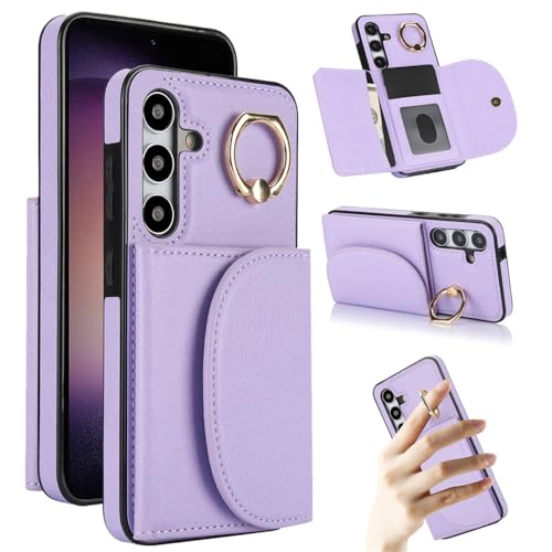 Coque portefeuille violette en cuir pour Samsung S24 et A72, idéale pour voyager léger