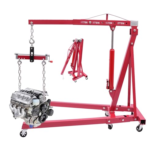 Grúa hidráulica plegable 2T con bomba hidráulica y equilibrador de motor, grúa de motor hasta 2000 kg, altura ajustable con 4 niveles y ruedas, para taller, reparación de coches para elevación de