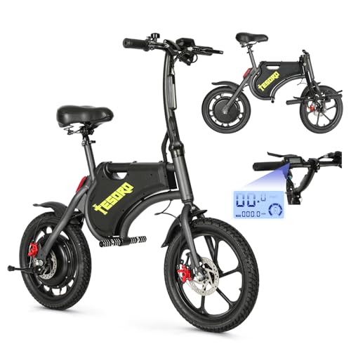 Tesoro Folding Electric Bikes For Adults (No Pedals) - 16 Inch Electric Mini Bike,20Mph Ebike With 500W Peak Motor, 36V Lithium-Ion Battery,Lcd Display,Dual Suspension,Electric Bicycle For Teens 13+ cover
