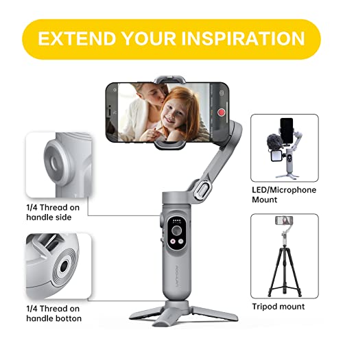 Gimbal Stabilizer For Smartphone W/Led Light Face Tracking Auto-Inception Time-Lapse, Handheld Foldable 3-Axis Phone Gimble For Iphone 13 12 11 Pro/Max/Xs Galaxy S21, Youtube Tiktok- Aochuan Smart X #TOP1