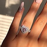 925 Sterling Silver Shiny Full Diamond Ring Cubic Zirconia Cocktail Rings CZ Diamond Ring Eternity Engagement Wedding Band Ring for Women Heart-Shaped Ring Valentine's Day Gift (US Code 8)