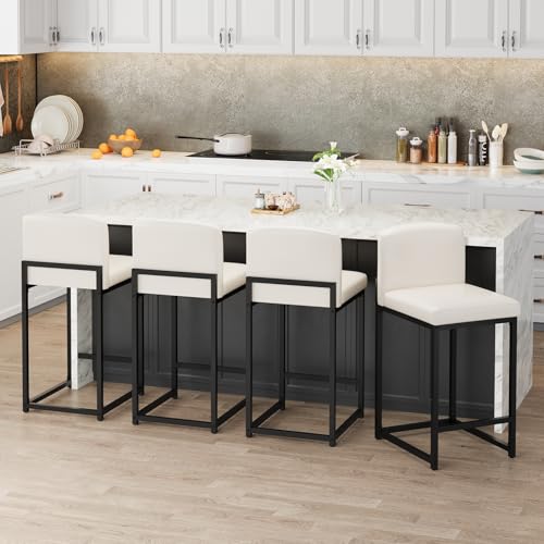 Butacos modernos Garvee, set de 2 unidades, altura de barra 24,8 pulgadas, tapizados en cuero sintético PU con respaldo, para isla de cocina, bar o mostrador, color blanco miniatura 3