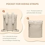GOLF SUPAGS Foldaway Convertible Tote Backpack Lightweight Nylon Daypack for Women Men City Pack Versatile Backpack for Leisure Travel, Apricot - Image 2