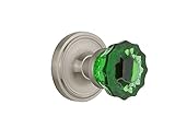 Nostalgic Warehouse 722131 Classic Rosette Single Dummy Crystal Emerald Glass Door Knob in Satin Nic