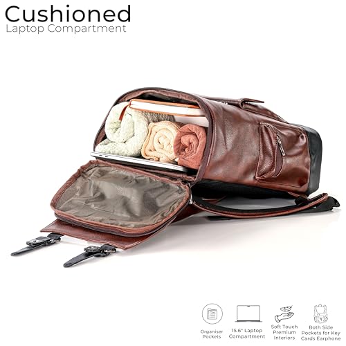 Image of LOGGIN 15.6 Inch Unisex Laptop Backpack for Men & Women | Premium Vegan Leather Water-Resistant Bag | Stylish Office, College & Travel Backpack with Anti Theft Design Multiple Pockets