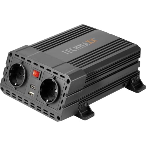 Technaxx Niemiecki falownik samochodowy z 2 portami USB do ładowania różnych urządzeń elektronicznych, automatyczne wyłączanie bezpieczeństwa 12 V DC do standardowego 230 V AC, ochrona przed
