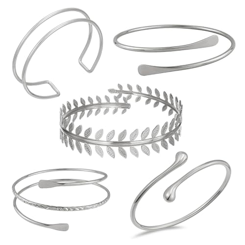 Minimalist Upper Arm Cuff Bracelets 5Pcs Arm Cuff Upper Band Bracelet Bangle for Women Adjustable Armband Set