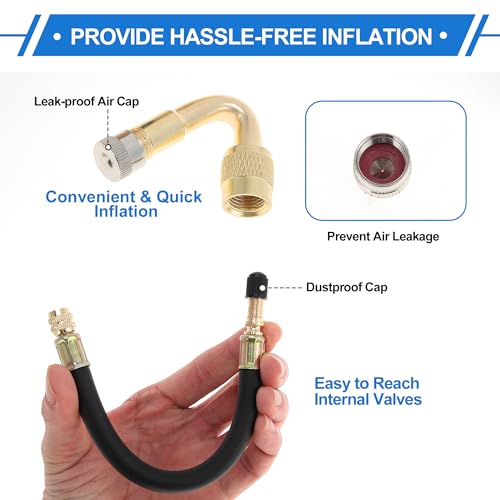 Image of Motoforti 1set 45 Degree Copper Tire Valve Extension with Flexible Plastic 210mm Tyre Valve Inflation Adapter for Car Motorcycle RV Truck Bike