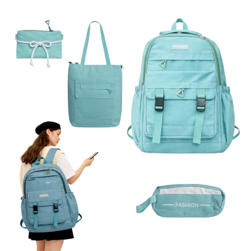Conjunto Mochila Juvenil 4 Peças para Escola Trabalho Viagem com Notebook (verde)