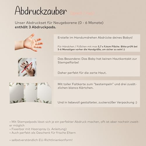 ABDRUCKZAUBER Original Baby Abdruckset 0-6 Monate I rosa Handabdruck Set & Fußabdruck Baby I Personalisiertes Geschenk Baby I Inkl. 3 Stempelpads, 3 Abdruckkarten & 1 liebevolle Faltkarte