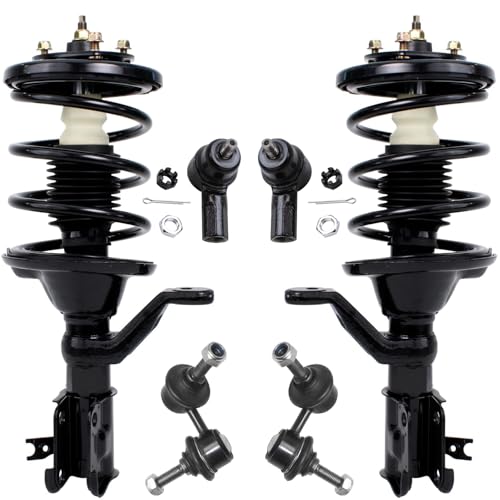 Image of Detroit Axle - 1.7L Front Struts Kit for 2003 2004 2005 Honda Civic, 2 Struts with Coil Spring Assembly 2 Stabilizer Sway Bar Links 2 Outer Tie Rod Ends Replacement Suspension