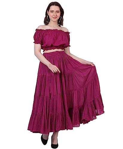 Wevez® Women's Gypsy 25 Yard Solid Color Cotton Skirt (Burgundy) - Thumbnail 4