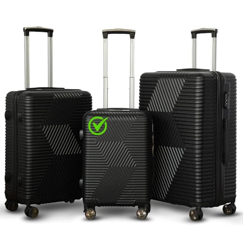 ZAAPPY Lightweight Carry On Luggage Hard Shell Trolly with smooth spinner wheels and secured combination lock ABS Suitcases for travel (Black, Cabin Size-20 Inch)