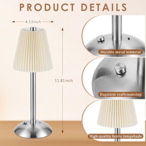 Image of Liliful 2 Pcs Cordless Table Lamp Rechargeable Touch LED Small Gold Portable Battery Operated USB-c Desk Lamp 3 Color Dimmable for Bedroom Living Room Dining (Silver,Beige Cloth Style)