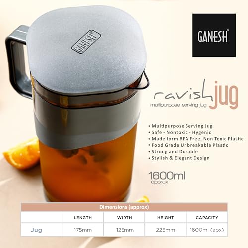 GANESH Plastic Ravish Jug with Lid to Serve Ice Tea, Juice, Cocktail, Mocktail, Beverages, for Dining Table-Color May Vary,1600 ml (Image - 7)