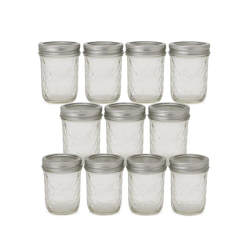 Ball - 8 oz Quilted Mouth Glass Mason Jars | 11 Pack Jars with Airtight Lids | Large Glass Jar for Food Storage with Lids | Ideal for Canning, Fermentation, Pickling, Kombucha Brewing | Set of 11