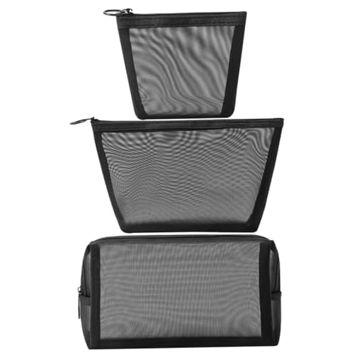 TINEASUR 3個 メッシュ素材 見える収納 点 化粧ポーチ トラベルバッグ ジッパー付き 耐久性 ブラック 小物整理用